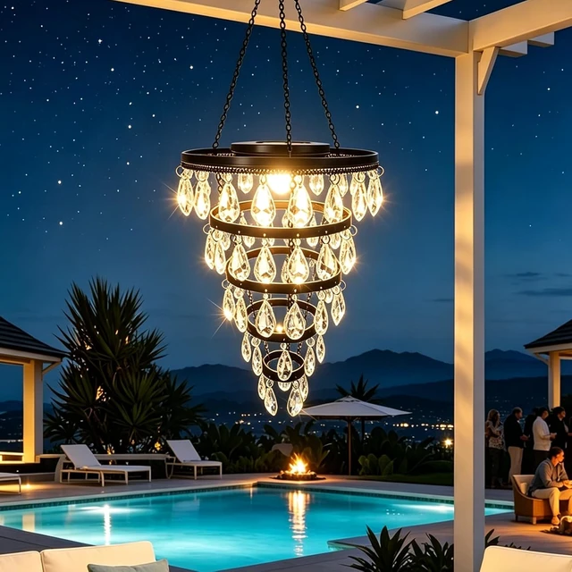 Alt view image 6 of 7 - Waterproof Hanging Solar Chandelier Light Outdoor