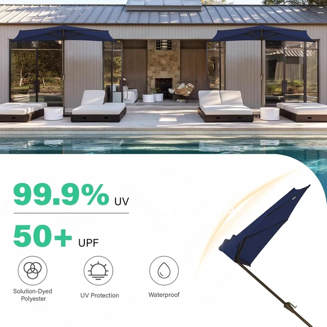 Alt view image 6 of 7 - 9 Ft Navy Half Outdoor Patio Umbrella w/Crank