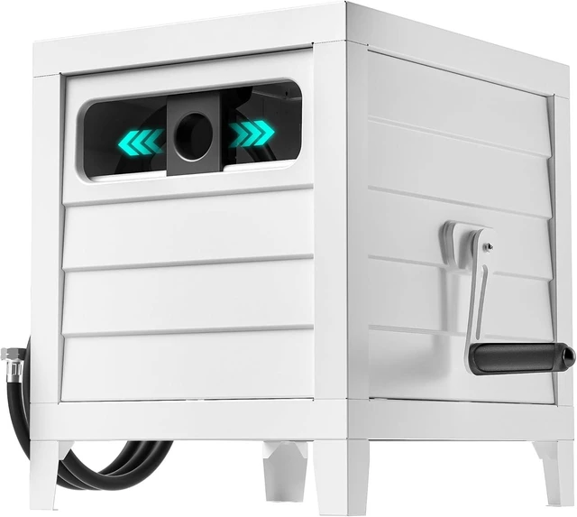 Main image of Heavy Duty 150 Ft 5/8" Metal Garden Hose Reel Box with Hose Guide, 6 Ft Leader Hose, Leak-Proof Aluminum Connection & Manual Crank Handle (White)
