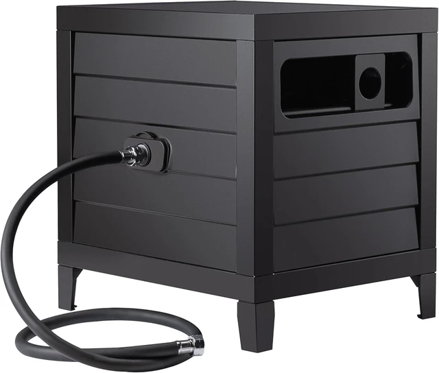 Alt view image 2 of 7 - 150 Ft 5/8" Capacity Steel Garden Hose Reel Deck Box Durable Storage Cabinet with Hose Guide, Manual Rewind & No-Leak Aluminum Connections
