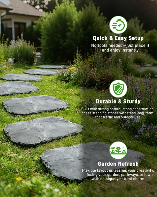 Alt view image 2 of 6 - 2 Pcs Irregular Natural Stepping Stones, 12''×16'' Outdoor Walkway Paving Stones for Lawn, Yard & Patio Landscaping Decor