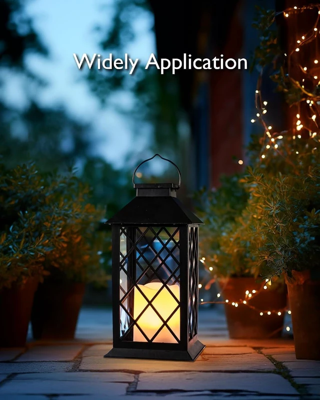 Alt view image 7 of 7 - 2 Pack 13'' Black Solar Lanterns Flickering Flame Hanging Lights