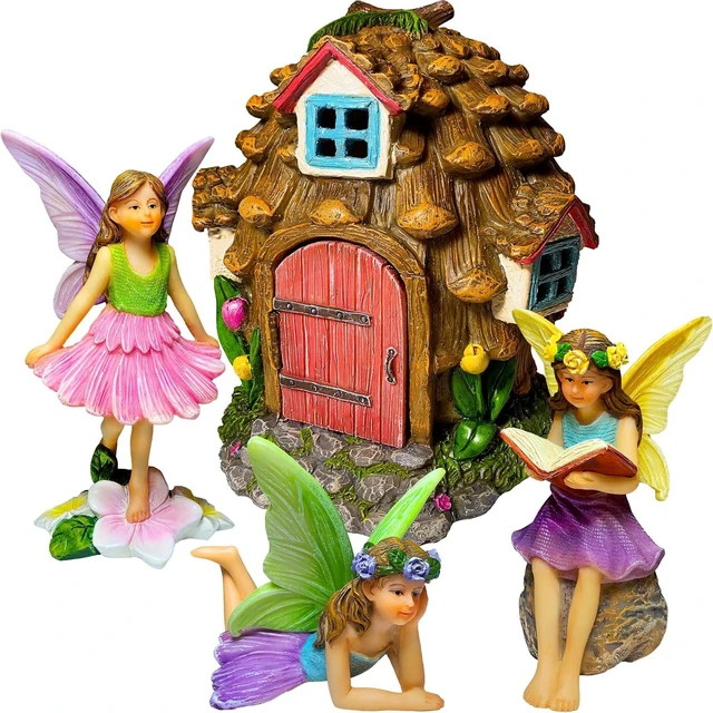 Main image of Pinecone Fairy House Figurine Set (4 pcs) Miniature Decorative Statues & Accessories for Outdoor & Indoor Garden Decor