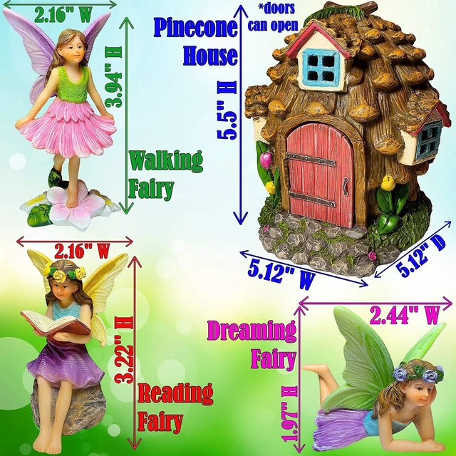 Alt view image 3 of 7 - Pinecone Fairy House Figurine Set (4 pcs) Miniature Decorative Statues & Accessories for Outdoor & Indoor Garden Decor