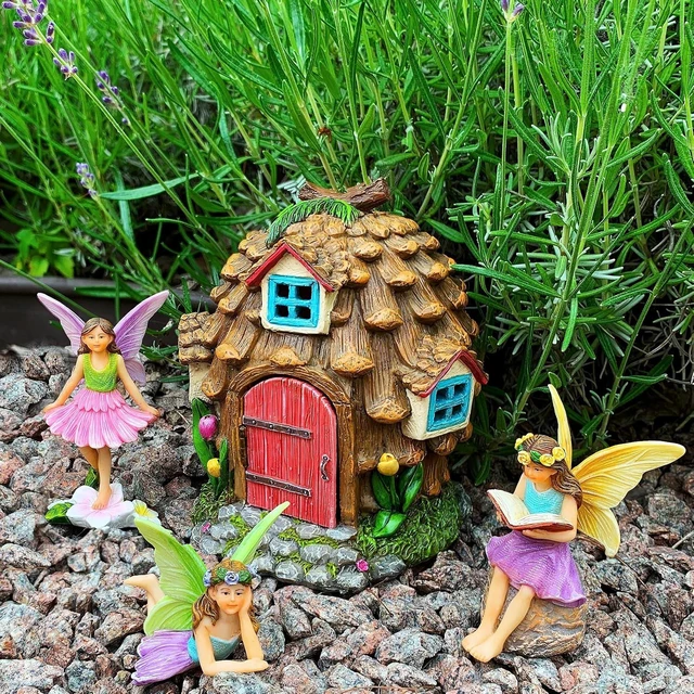 Alt view image 7 of 7 - Pinecone Fairy House Figurine Set (4 pcs) Miniature Decorative Statues & Accessories for Outdoor & Indoor Garden Decor