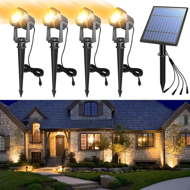 Main image of 4-in-1 Dusk to Dawn Solar Spot Lights IP65 Waterproof Landscape Uplights with 9.8 Ft Cable for Yard, Pathway, Garden & Tree (Warm White)