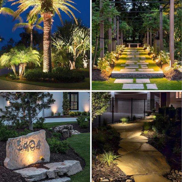 Alt view image 3 of 7 - 4-in-1 Dusk to Dawn Solar Spot Lights IP65 Waterproof Landscape Uplights with 9.8 Ft Cable for Yard, Pathway, Garden & Tree (Warm White)