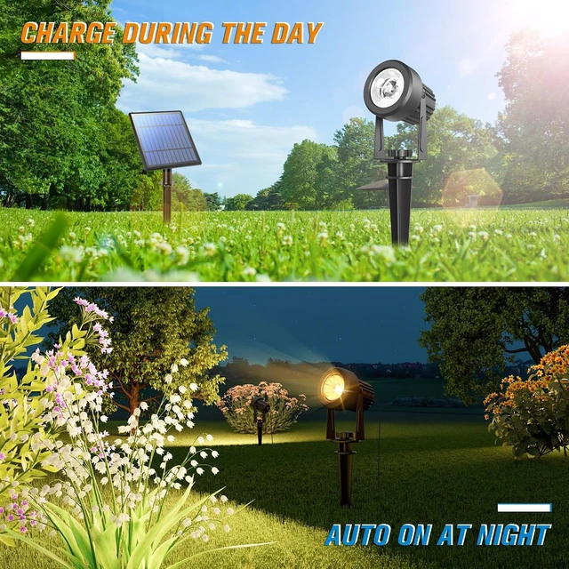 Alt view image 5 of 7 - 4-in-1 Dusk to Dawn Solar Spot Lights IP65 Waterproof Landscape Uplights with 9.8 Ft Cable for Yard, Pathway, Garden & Tree (Warm White)