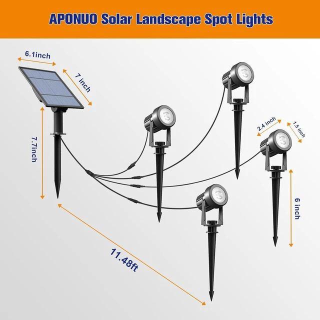 Alt view image 7 of 7 - 4-in-1 Dusk to Dawn Solar Spot Lights IP65 Waterproof Landscape Uplights with 9.8 Ft Cable for Yard, Pathway, Garden & Tree (Warm White)