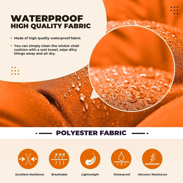 Alt view image 4 of 7 - 3 Pcs Waterproof Wicker Outdoor Chair Cushion Set, Orange