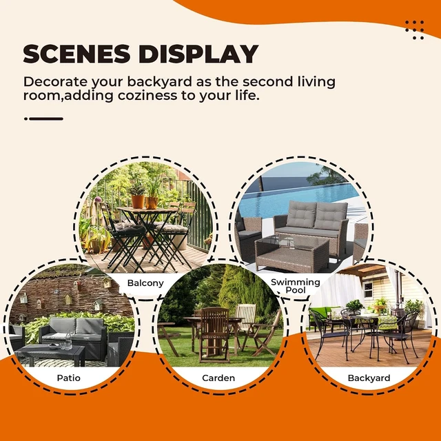Alt view image 7 of 7 - 3 Pcs Waterproof Wicker Outdoor Chair Cushion Set, Orange
