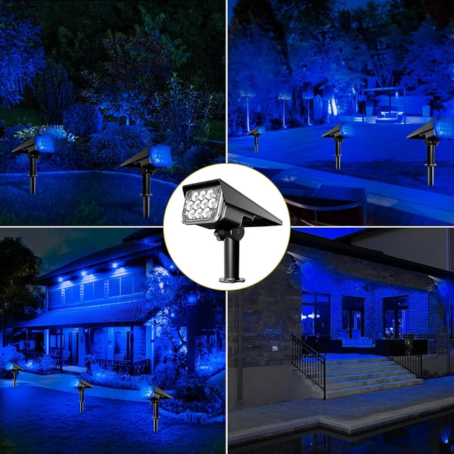 Alt view image 2 of 7 - 4 Pack Blue Halloween Solar Spot Lights IP65 Waterproof 20 LED Landscape Spotlights for Garden, Path, Yard & Christmas Decor