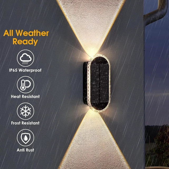 Alt view image 4 of 6 - 8 Pack Solar Fence Lights 3000/4000/6000K 3 Modes, IP65 Waterproof Up & Down Solar Wall Lights for Backyard, Garden, Patio & Garage Wall Decor