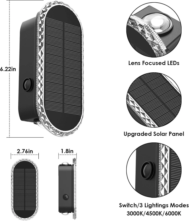 Alt view image 5 of 6 - 8 Pack Solar Fence Lights 3000/4000/6000K 3 Modes, IP65 Waterproof Up & Down Solar Wall Lights for Backyard, Garden, Patio & Garage Wall Decor