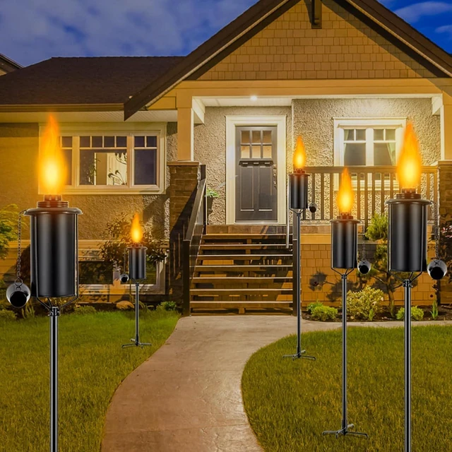 Alt view image 2 of 7 - 6 Pack 62 Inch Metal Citronella Garden Torches with 4-Prong Grounded Stake 16 Oz Outdoor Torches for Yard, Party, Patio & Pathway