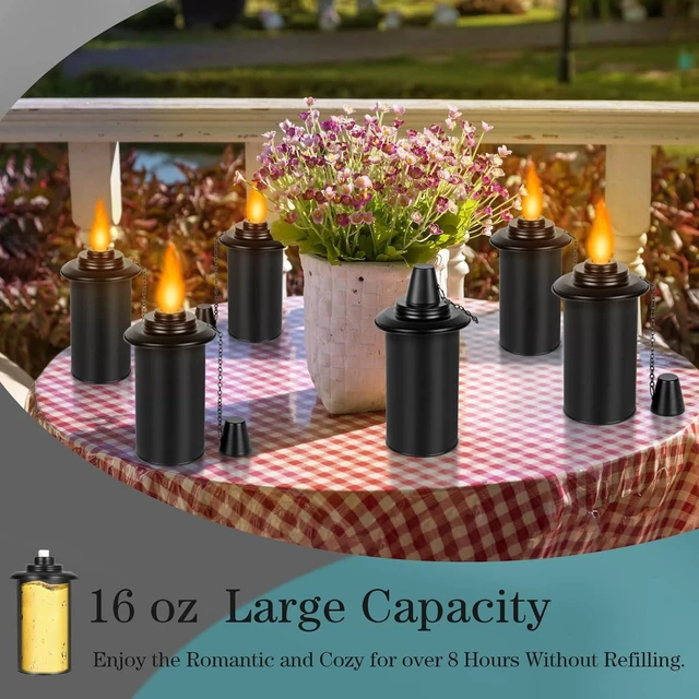 Alt view image 3 of 7 - 6 Pack 62 Inch Metal Citronella Garden Torches with 4-Prong Grounded Stake 16 Oz Outdoor Torches for Yard, Party, Patio & Pathway