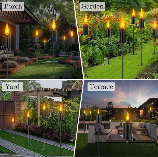 Alt view image 7 of 7 - 6 Pack 62 Inch Metal Citronella Garden Torches with 4-Prong Grounded Stake 16 Oz Outdoor Torches for Yard, Party, Patio & Pathway