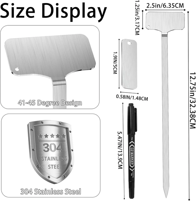 Alt view image 2 of 7 - 50 Pcs 12.75" Stainless Steel Plant Markers with 50 Tag Buckles & 2 Marker Pens Waterproof Garden Labels for Indoor & Outdoor Plants