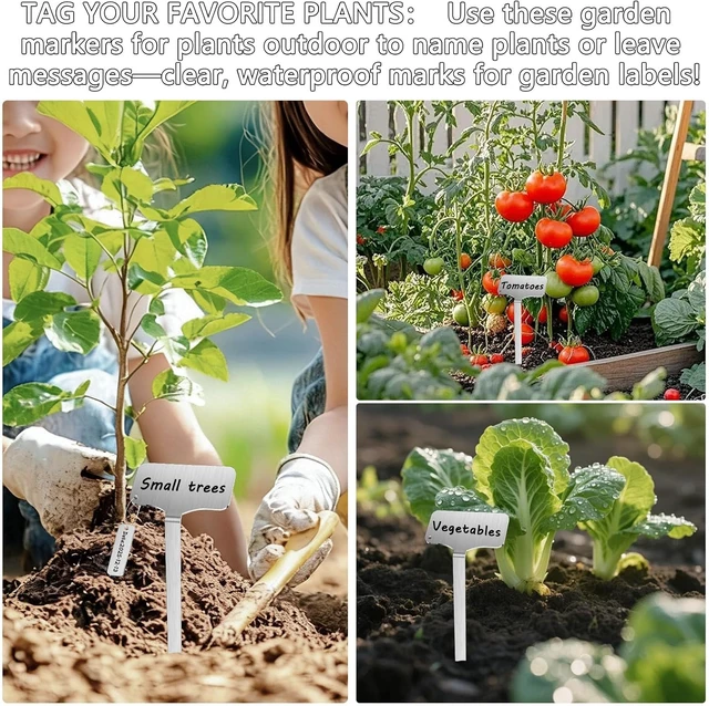 Alt view image 3 of 7 - 50 Pcs 12.75" Stainless Steel Plant Markers with 50 Tag Buckles & 2 Marker Pens Waterproof Garden Labels for Indoor & Outdoor Plants