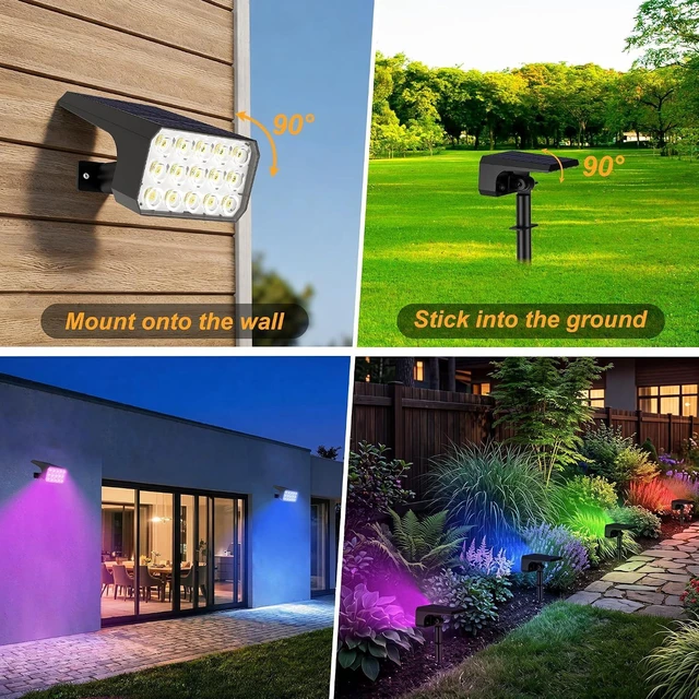 Alt view image 4 of 7 - 6 Pack Multicolor Solar Spot Lights 15 LED RGB Landscape Spotlights with 4 Modes, Auto On/Off & IP67 Waterproof for Garden & Walkway