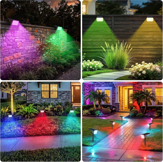 Alt view image 5 of 7 - 6 Pack Multicolor Solar Spot Lights 15 LED RGB Landscape Spotlights with 4 Modes, Auto On/Off & IP67 Waterproof for Garden & Walkway