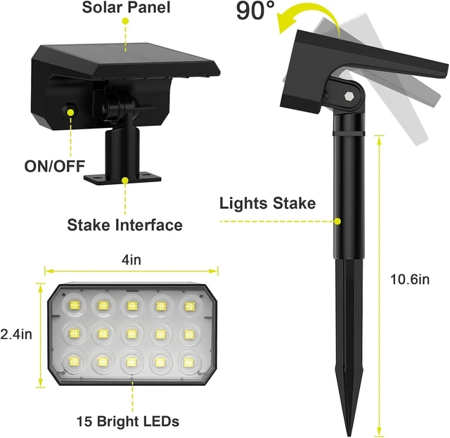 Alt view image 7 of 7 - 6 Pack Multicolor Solar Spot Lights 15 LED RGB Landscape Spotlights with 4 Modes, Auto On/Off & IP67 Waterproof for Garden & Walkway