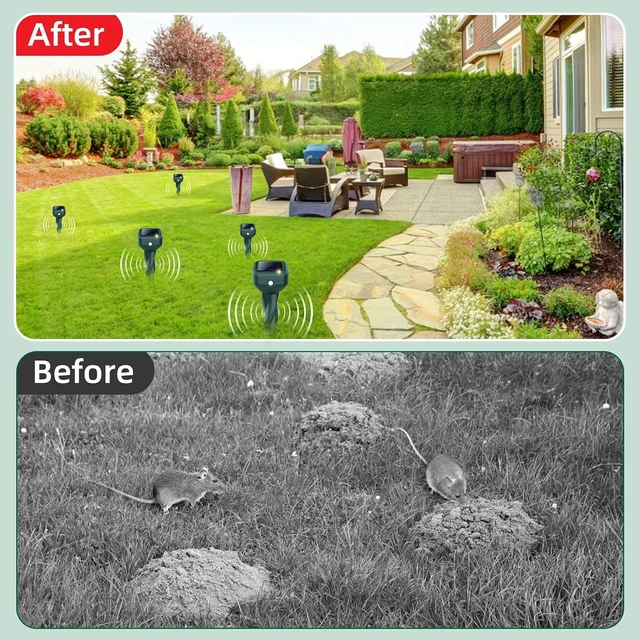 Alt view image 6 of 7 - 8 Pack Solar Powered Mole Repellent IP65 Waterproof Ultrasonic Deterrent Stakes for Yard & Lawn, Repels Snakes, Skunks, Rabbits, Gophers, Voles, Chipmunks, Deer & Groundhogs
