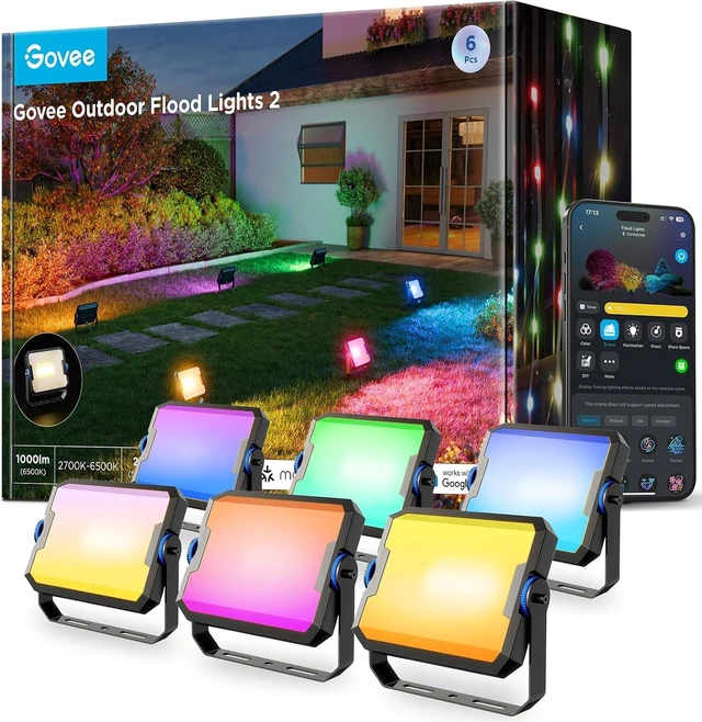 Main image of 6 Pack RGBIC IP66 Wired Outdoor Flood Lights