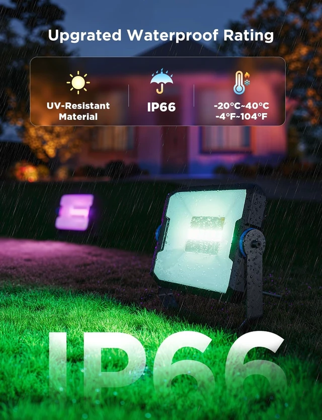 Alt view image 4 of 7 - 6 Pack RGBIC IP66 Wired Outdoor Flood Lights