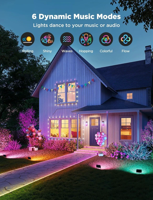 Alt view image 7 of 7 - 6 Pack RGBIC IP66 Wired Outdoor Flood Lights