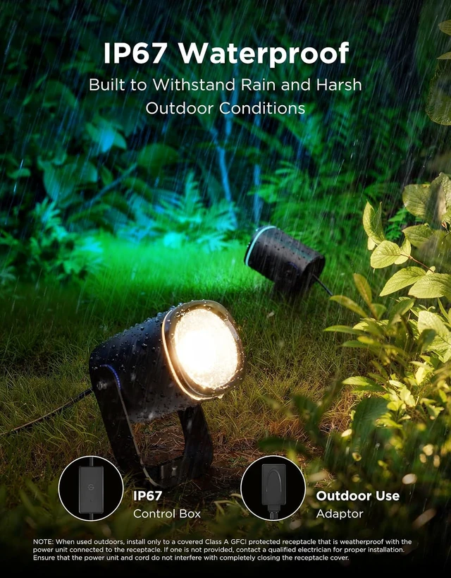 Alt view image 3 of 7 - RGBWIC IP67 Waterproof Outdoor Spot Lights, 4 Pack