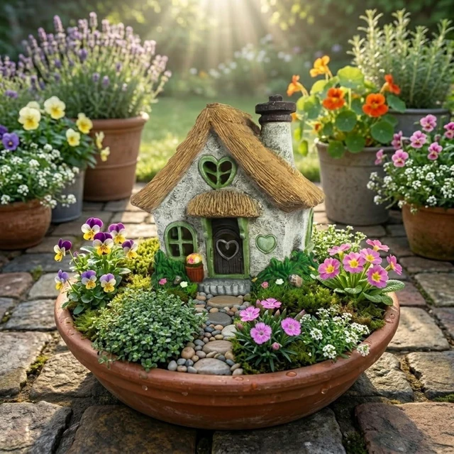 Alt view image 2 of 7 - 7.56" High Green Solar Fairy House for Outdoors
