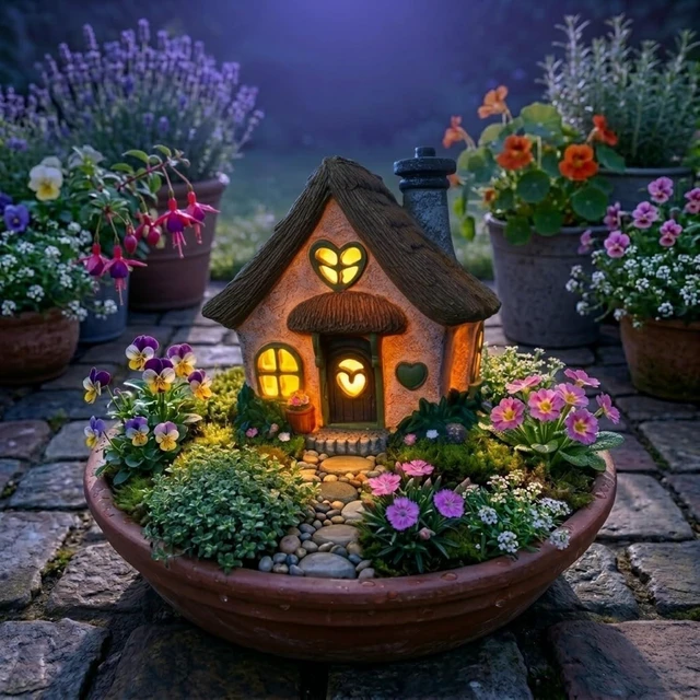 Alt view image 3 of 7 - 7.56" High Green Solar Fairy House for Outdoors