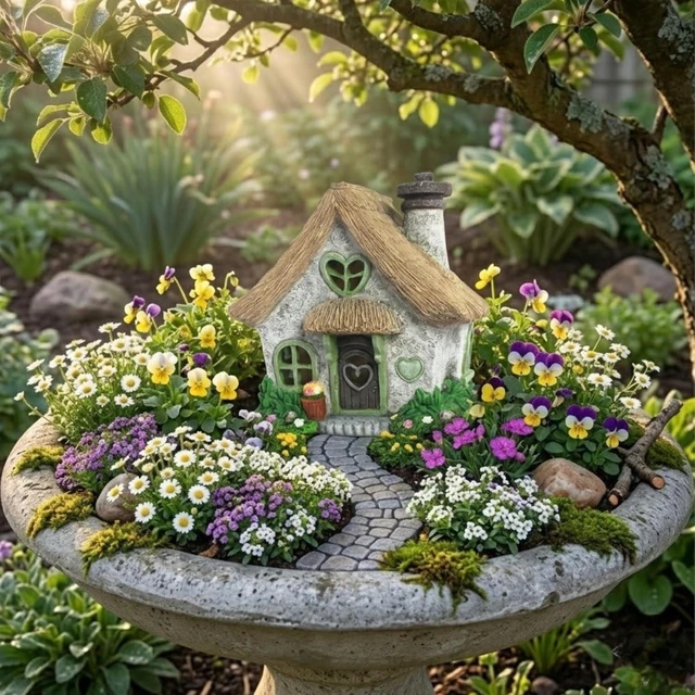 Alt view image 4 of 7 - 7.56" High Green Solar Fairy House for Outdoors