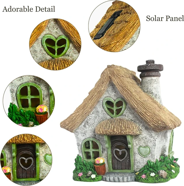 Alt view image 7 of 7 - 7.56" High Green Solar Fairy House for Outdoors