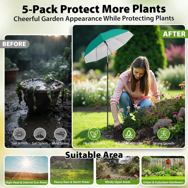 Alt view image 7 of 7 - 5 Pack 360° Adjustable Plant Umbrellas 24 Large Sun Shade for Garden Beds & Potted Plants, 47.8" High Cover for Sun-Sensitive Plants