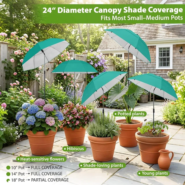 Alt view image 6 of 7 - 5 Pack 360° Adjustable Plant Umbrellas 24 Large Sun Shade for Garden Beds & Potted Plants, 47.8" High Cover for Sun-Sensitive Plants