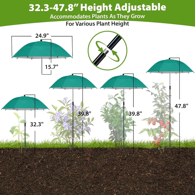 Alt view image 3 of 7 - 5 Pack 360° Adjustable Plant Umbrellas 24 Large Sun Shade for Garden Beds & Potted Plants, 47.8" High Cover for Sun-Sensitive Plants