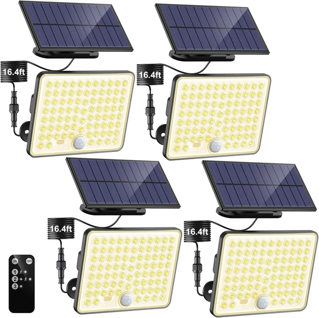Main image of 3 Modes Solar Flood Lights with Remote Control IP65 Waterproof Motion Security Lights, 16 Ft Cable, Dusk to Dawn for Yard, Garage & Garden
