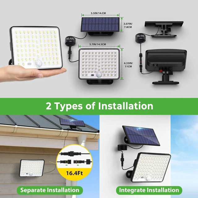 Alt view image 6 of 7 - 3 Modes Solar Flood Lights with Remote Control IP65 Waterproof Motion Security Lights, 16 Ft Cable, Dusk to Dawn for Yard, Garage & Garden