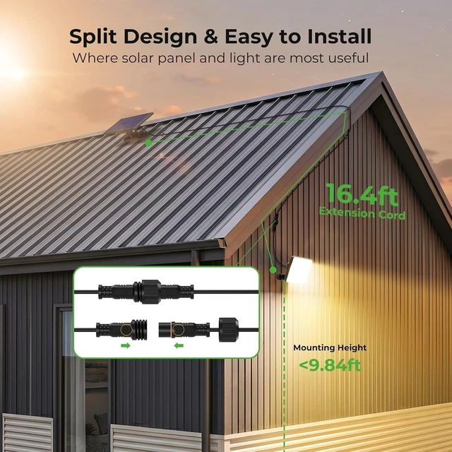 Alt view image 7 of 7 - 3 Modes Solar Flood Lights with Remote Control IP65 Waterproof Motion Security Lights, 16 Ft Cable, Dusk to Dawn for Yard, Garage & Garden
