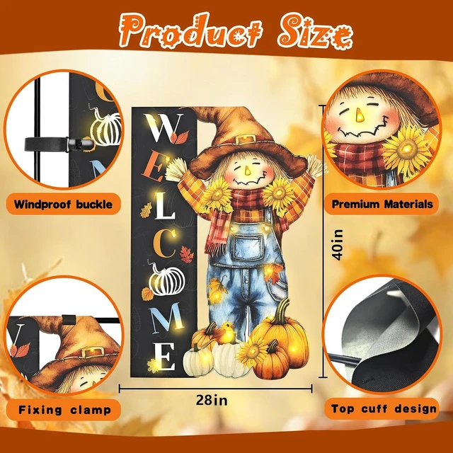 Alt view image 4 of 7 - 28x40 In Thanksgiving Garden Flag Scarecrow Fall Porch Decor