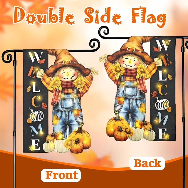 Alt view image 6 of 7 - 28x40 In Thanksgiving Garden Flag Scarecrow Fall Porch Decor