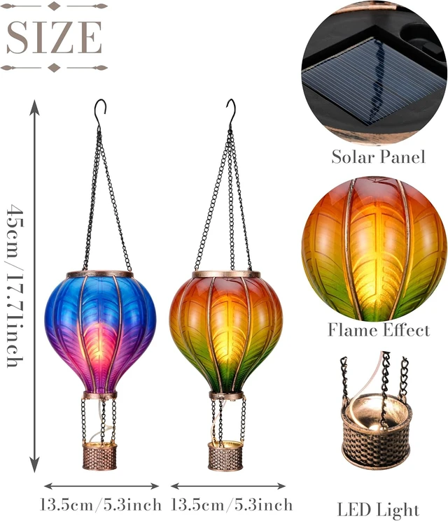 Alt view image 4 of 7 - 2 Pack 17.7 Inch Hot Air Balloon Solar Lanterns