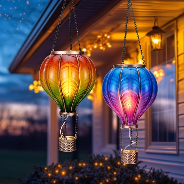 Alt view image 6 of 7 - 2 Pack 17.7 Inch Hot Air Balloon Solar Lanterns