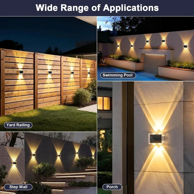 Alt view image 3 of 7 - 8 Pack Solar Fence Lights Up & Down Glow Wall Lights with 3 Color Temp Modes 3000K/4000K/6000K, IP65 Waterproof LED for Patio, Pool, Step, Porch & Yard