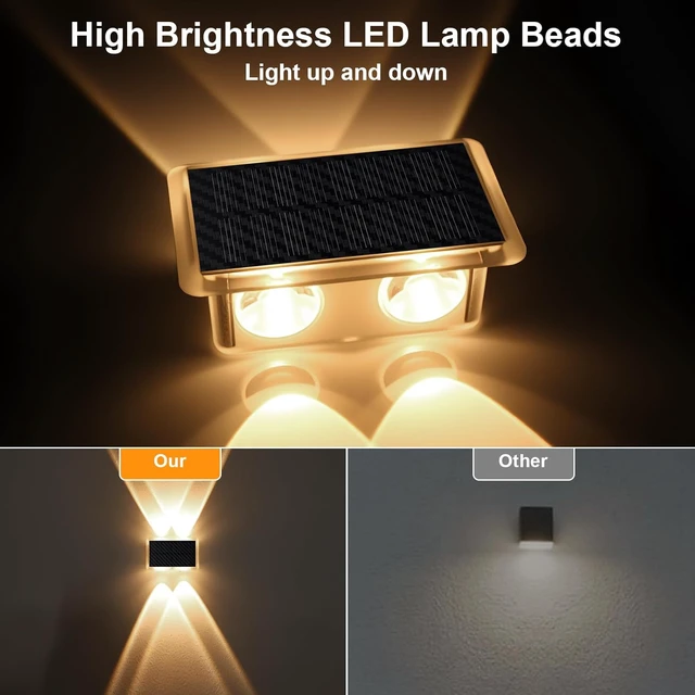 Alt view image 4 of 7 - 8 Pack Solar Fence Lights Up & Down Glow Wall Lights with 3 Color Temp Modes 3000K/4000K/6000K, IP65 Waterproof LED for Patio, Pool, Step, Porch & Yard