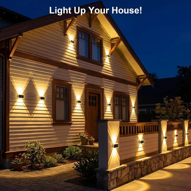 Alt view image 5 of 7 - 8 Pack Solar Fence Lights Up & Down Glow Wall Lights with 3 Color Temp Modes 3000K/4000K/6000K, IP65 Waterproof LED for Patio, Pool, Step, Porch & Yard