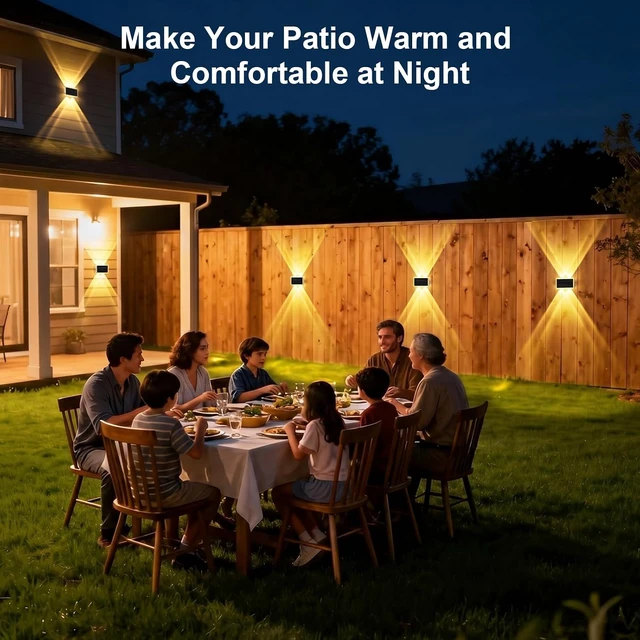 Alt view image 6 of 7 - 8 Pack Solar Fence Lights Up & Down Glow Wall Lights with 3 Color Temp Modes 3000K/4000K/6000K, IP65 Waterproof LED for Patio, Pool, Step, Porch & Yard