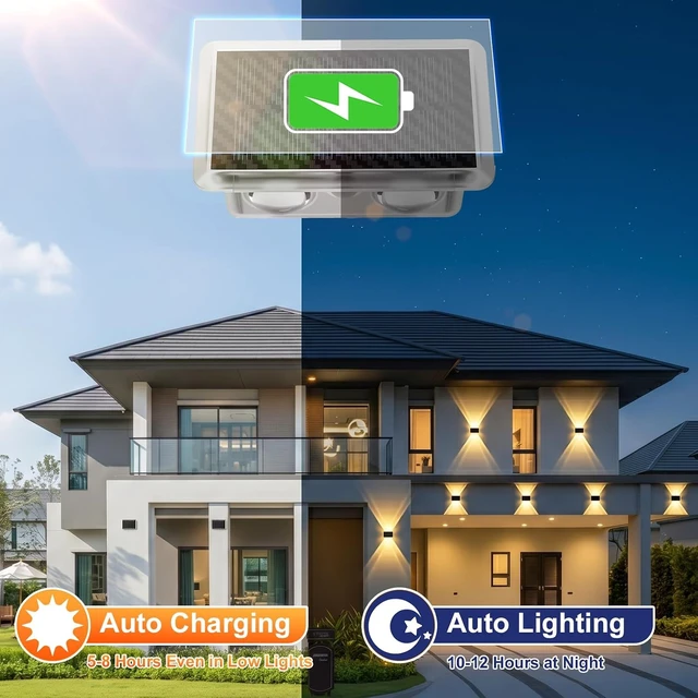 Alt view image 7 of 7 - 8 Pack Solar Fence Lights Up & Down Glow Wall Lights with 3 Color Temp Modes 3000K/4000K/6000K, IP65 Waterproof LED for Patio, Pool, Step, Porch & Yard